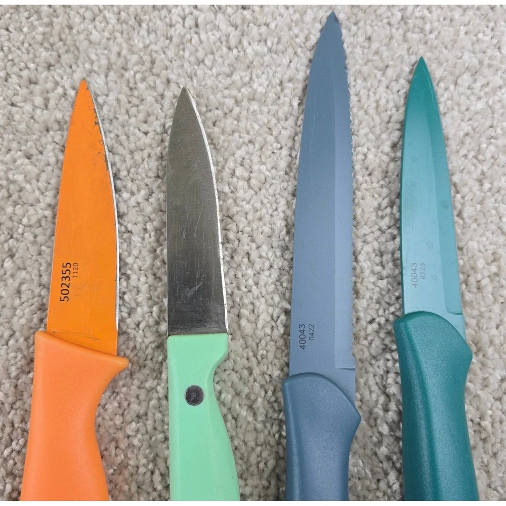 Cuisinart 4-Pc Kitchen Knife Lot 40043 502355 w/ 3 Blade Guards Colorful